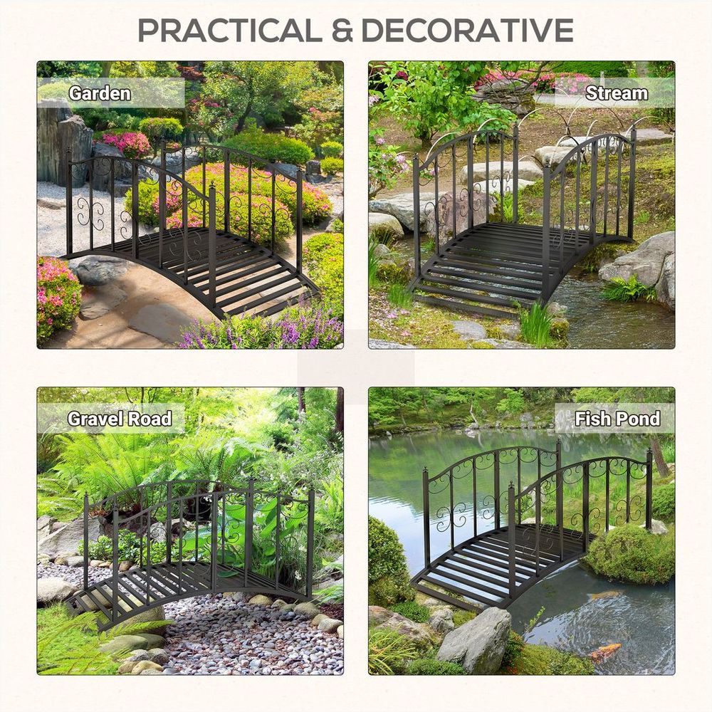 Outsunny 1.2M Classic Scrollwork Arch Bridge, Black