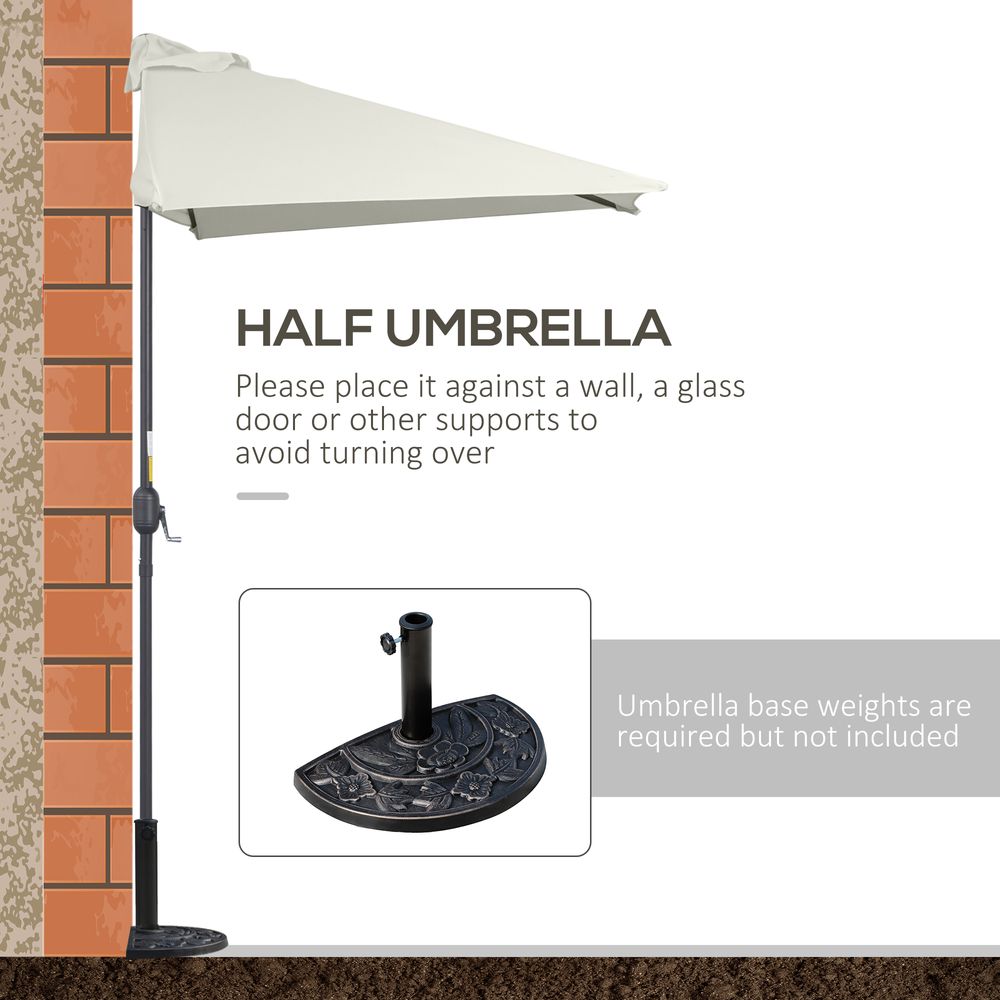 Outsunny Balcony Half Parasol Semi Round Umbrella Patio Crank Handle (2.3m, Beige)- NO BASE INCLUDED