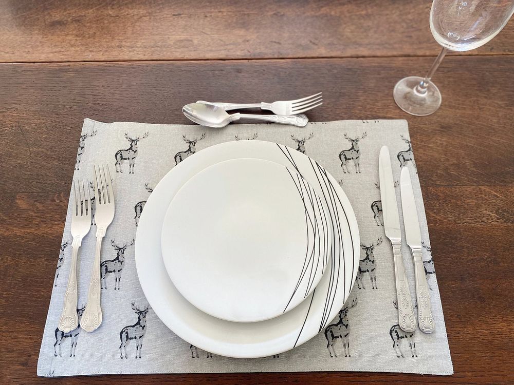Premium Quality Grey Stag Print Fabric Place Mats