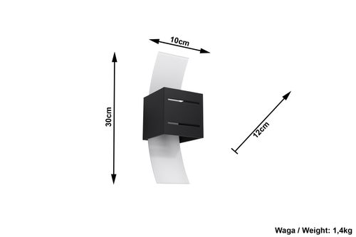 Wall Lamp LORETO Black Up/Down Square Shape Modern Loft Design G9
