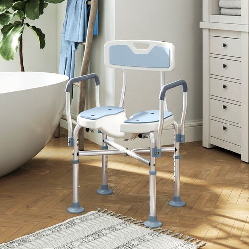 HOMCOM Padded Bath Chair with Slotted Seat and Adjustable Height, Light Blue