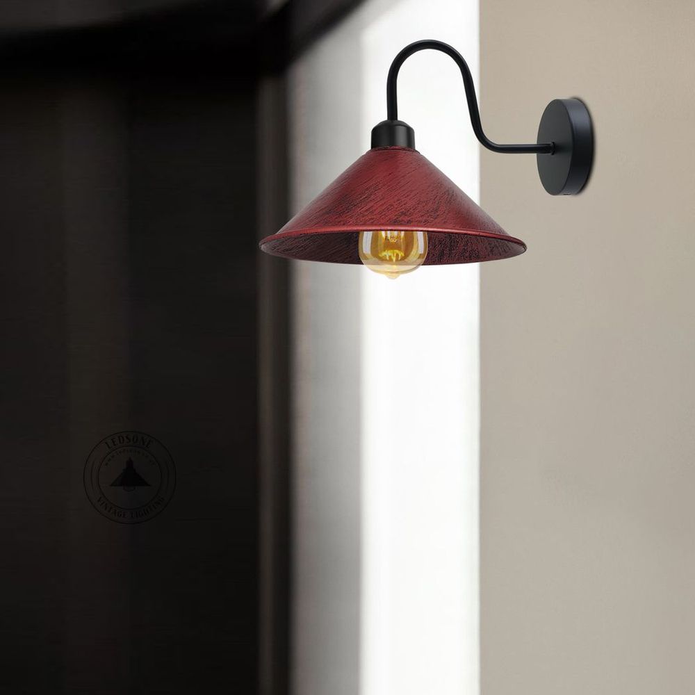 Rustic Red Wall Light Fixture, Black Wall Sconce E27 Base - Vintage Style, Dimmable, Hardwired - Best Quality, 3-Year Warranty