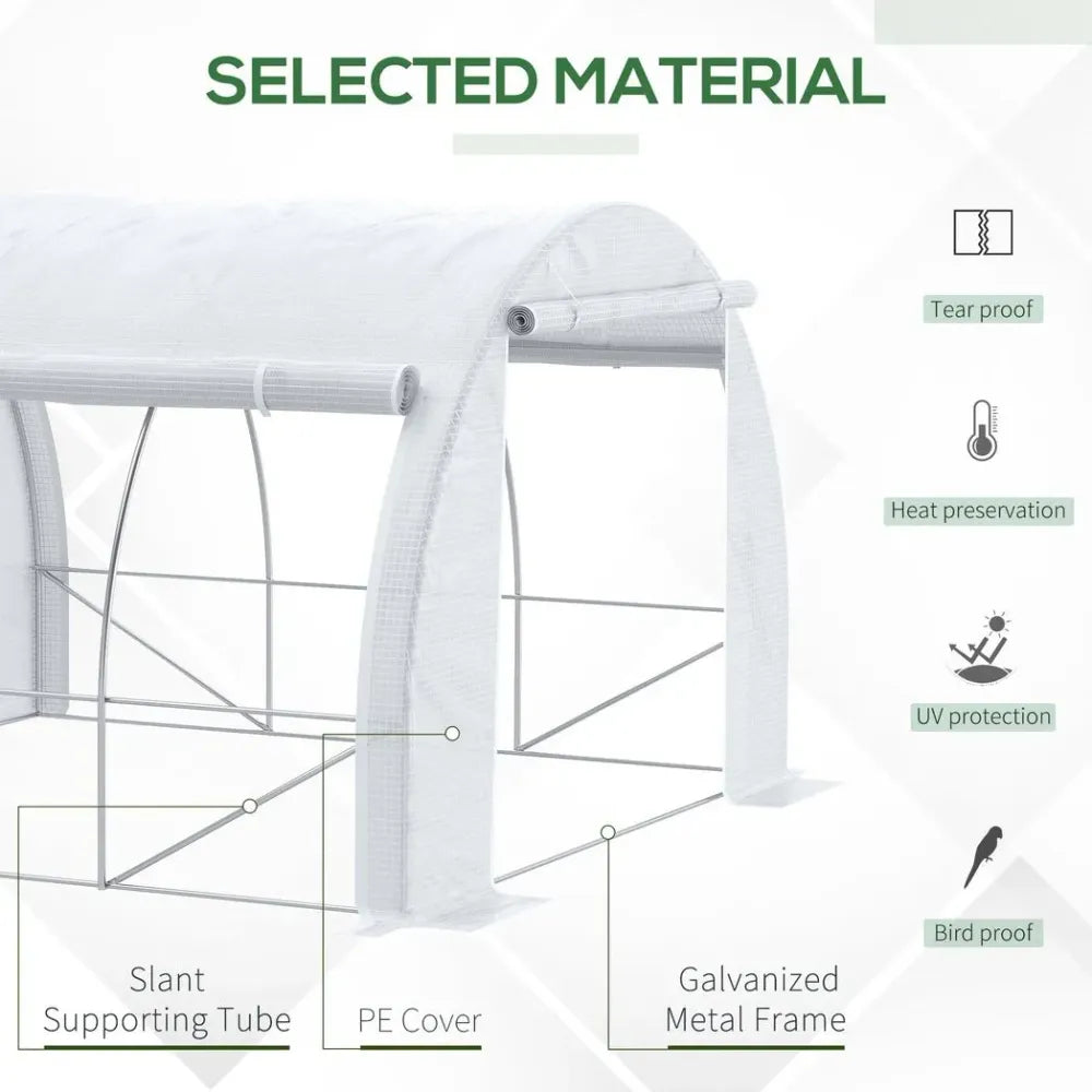 Premium 3x3x2m Polytunnel Greenhouse Tent - Steel Frame - White - High Quality - All Weather - Easy Access - Ventilated