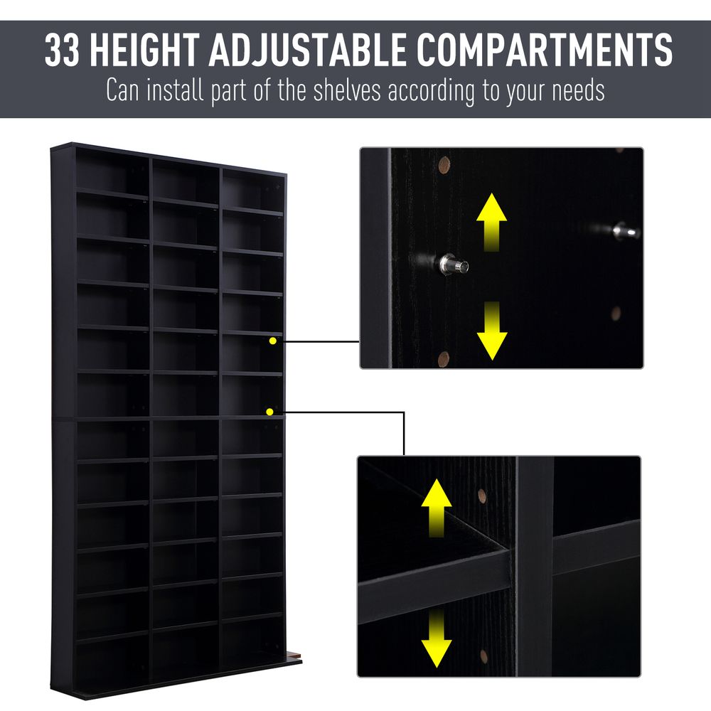 HOMCOM CD DVD Media Storage Shelves Display Shelf Racks Wooden Frame Black (for 1116 CDs or 528 DVDs/Blu-rays)