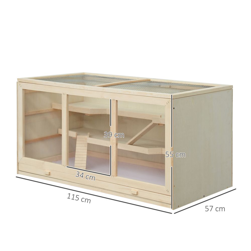 PawHut Wooden Large Hamster Cage Syrian Hamster Mouse Rats Mice Rodent Small Animals Hutch Exercise Play House Pen 115L x 57W x 55H(cm)