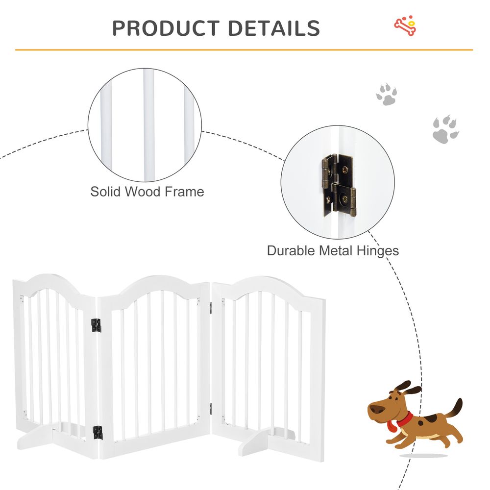 PawHut Freestanding Pet Gate Safety Barrier 3 Pannel w/ Support Feet White