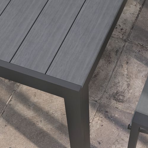 Outsunny 7 PCs Garden Dining Set, Wood-plastic Composite Table & 6 Chairs, Grey