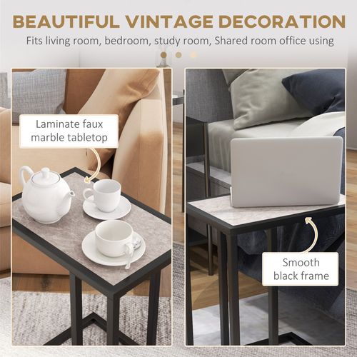 HOMCOM C Shape Side Table w/ Marble-Effect Top