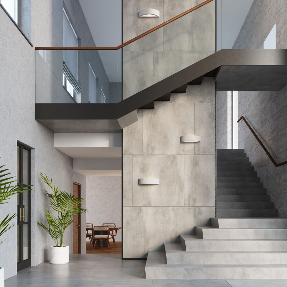Modern Concrete & Glass Wall Lamp - Atena Design - E27 Bulb
