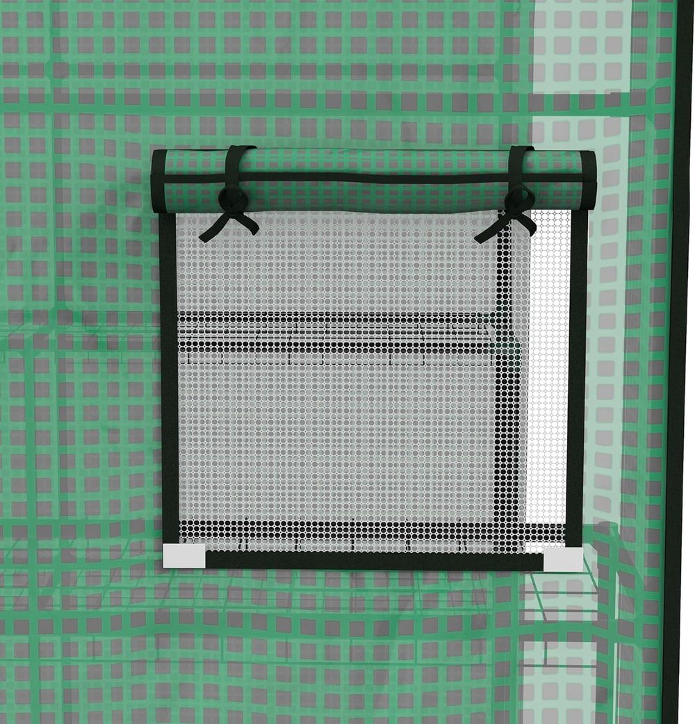 Outsunny Walk-in Greenhouse Cover Replacement with Door and Mesh Windows, Green