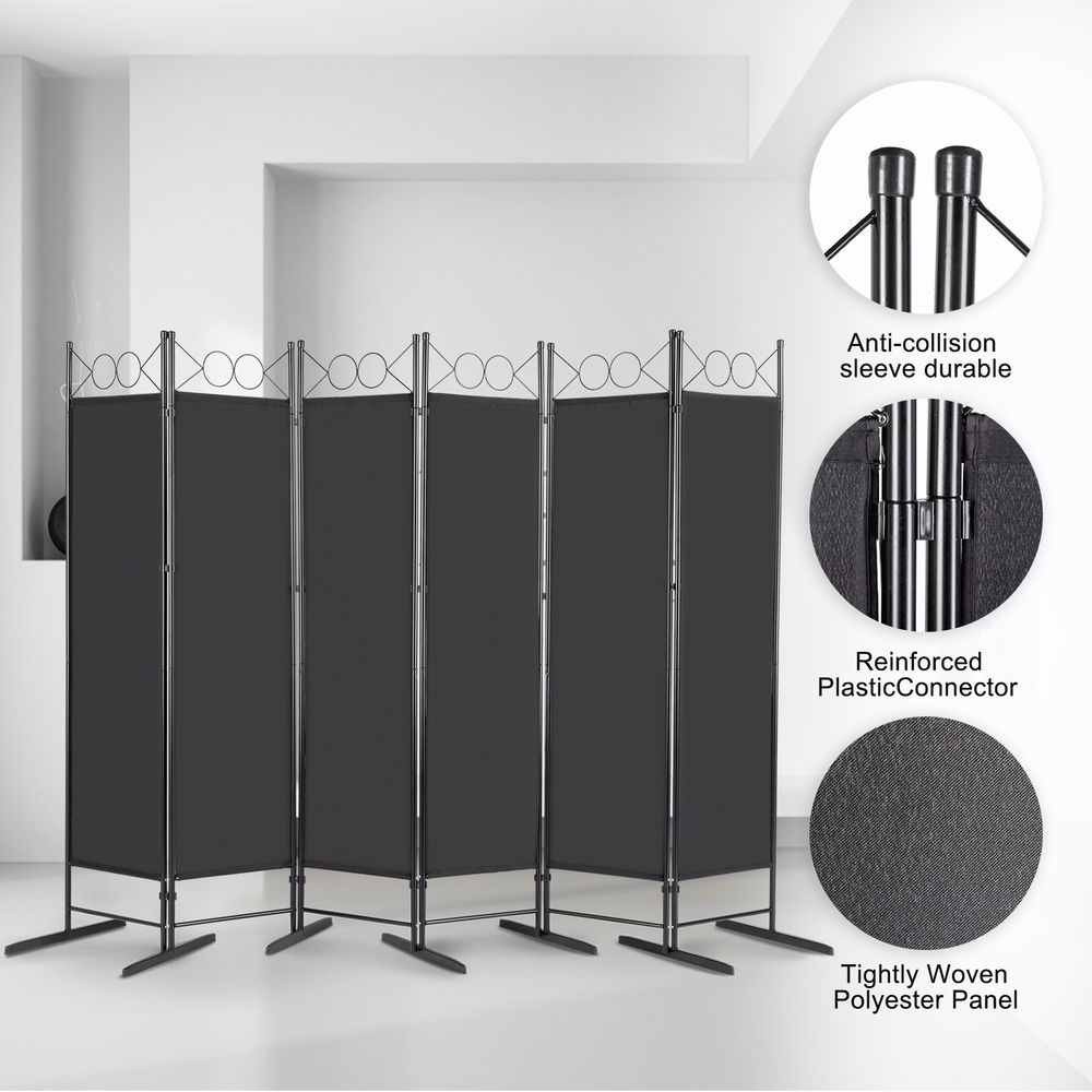 5.74FT 6-Fold Top With Shape 130g Polyester Cloth Plastic Feet Carbon Steel Frame Foldable Screen Black