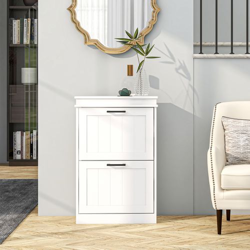 HOMCOM Slim Shoe Storage Cabinet with 2 Flip Drawers for Entryway