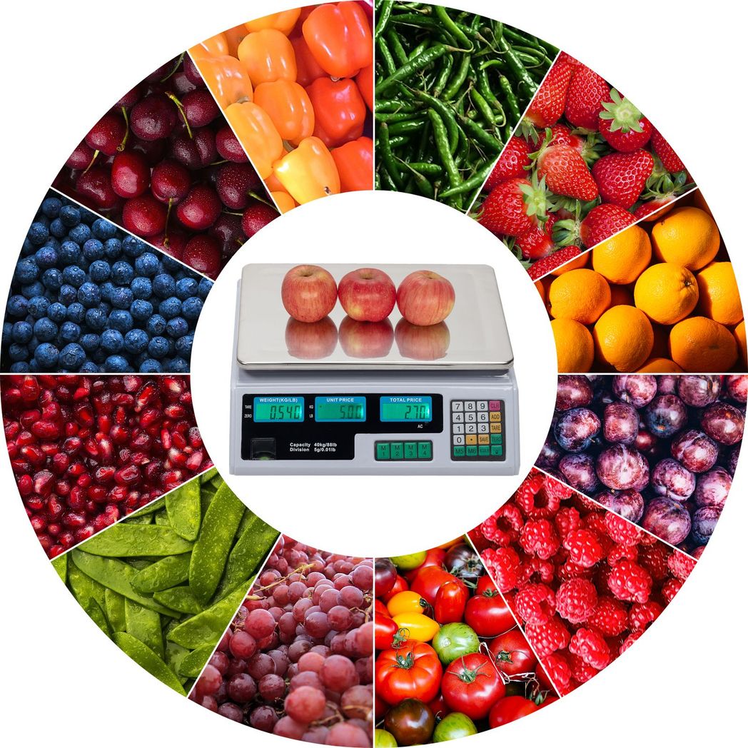 ACS-30 40kg/5g Digital Price Computing Scale for Vegetable UK Plug Silver & White