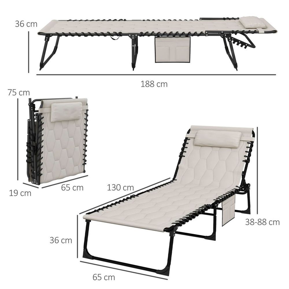 Outsunny Foldable Sun Lounger Recliner | Padded Seat | Khaki | Strong Metal Frame