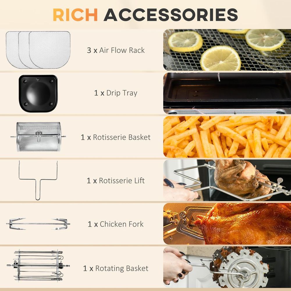 HOMCOM 8-in-1 Air Fryer Oven 12L 1800W Grey