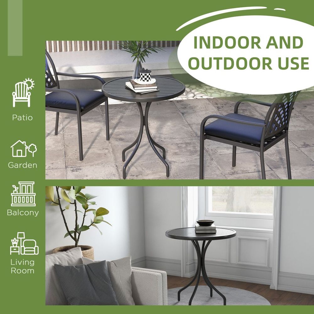Premium Outsunny Round Garden Table - High-Quality Steel Frame, Slat Top - Guaranteed Durability