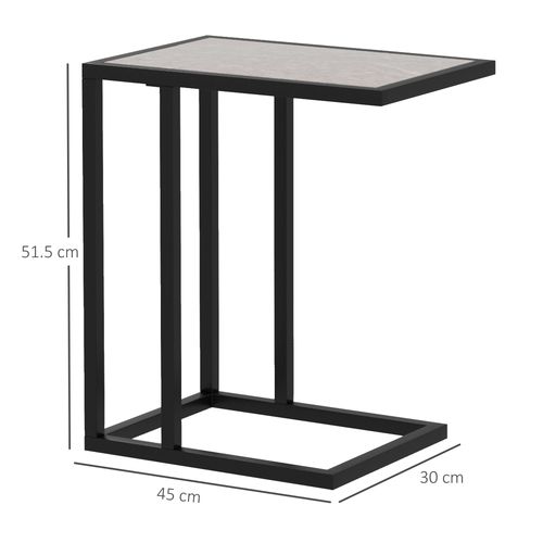 HOMCOM C Shape Side Table w/ Marble-Effect Top