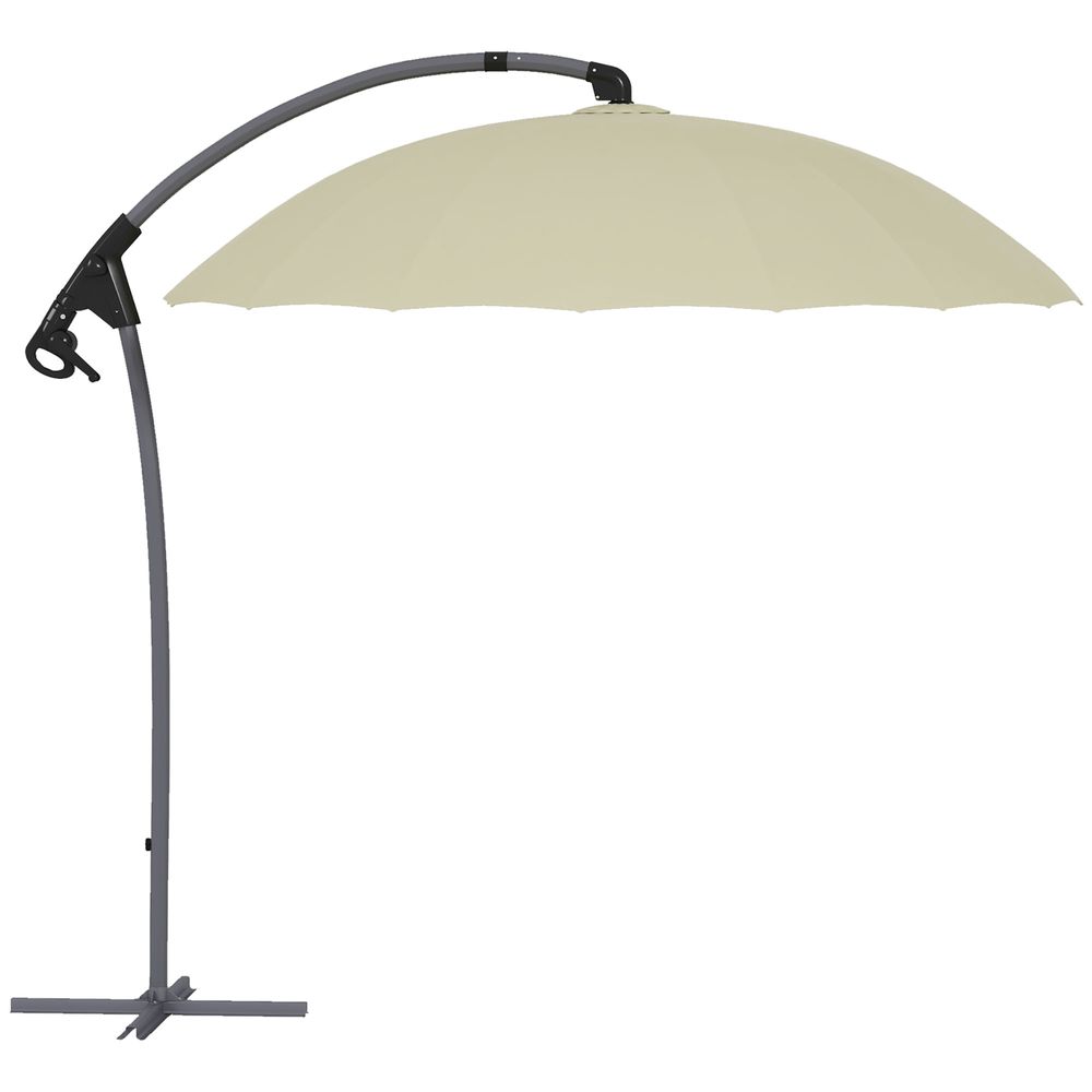 Outsunny 2.7m Cantilever Parasol - Crank Handle, 16 Ribs, UV50+, Beige