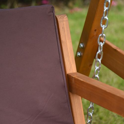 3 Seater Swing Chair & Adjustable Canopy, Wooden Hammock Bench Brown