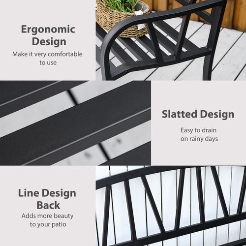 2-Seater Bench Solid Metal Loveseat Decorative Backrest Ergonomic Armrest