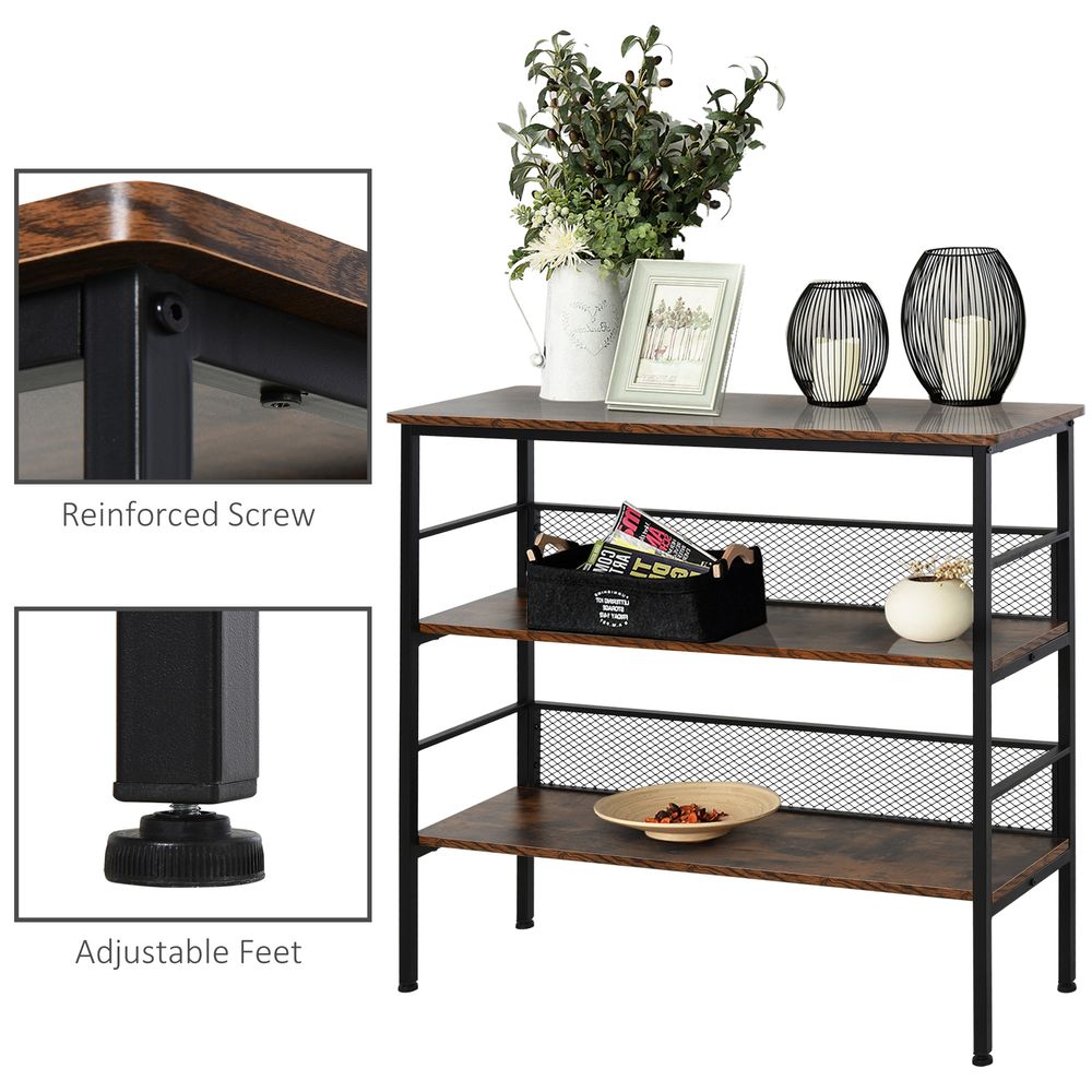 Industrial 3-Tier Display Shelf - Brown MDF | Stable, Stylish, Organized | Perfect for Home or Office