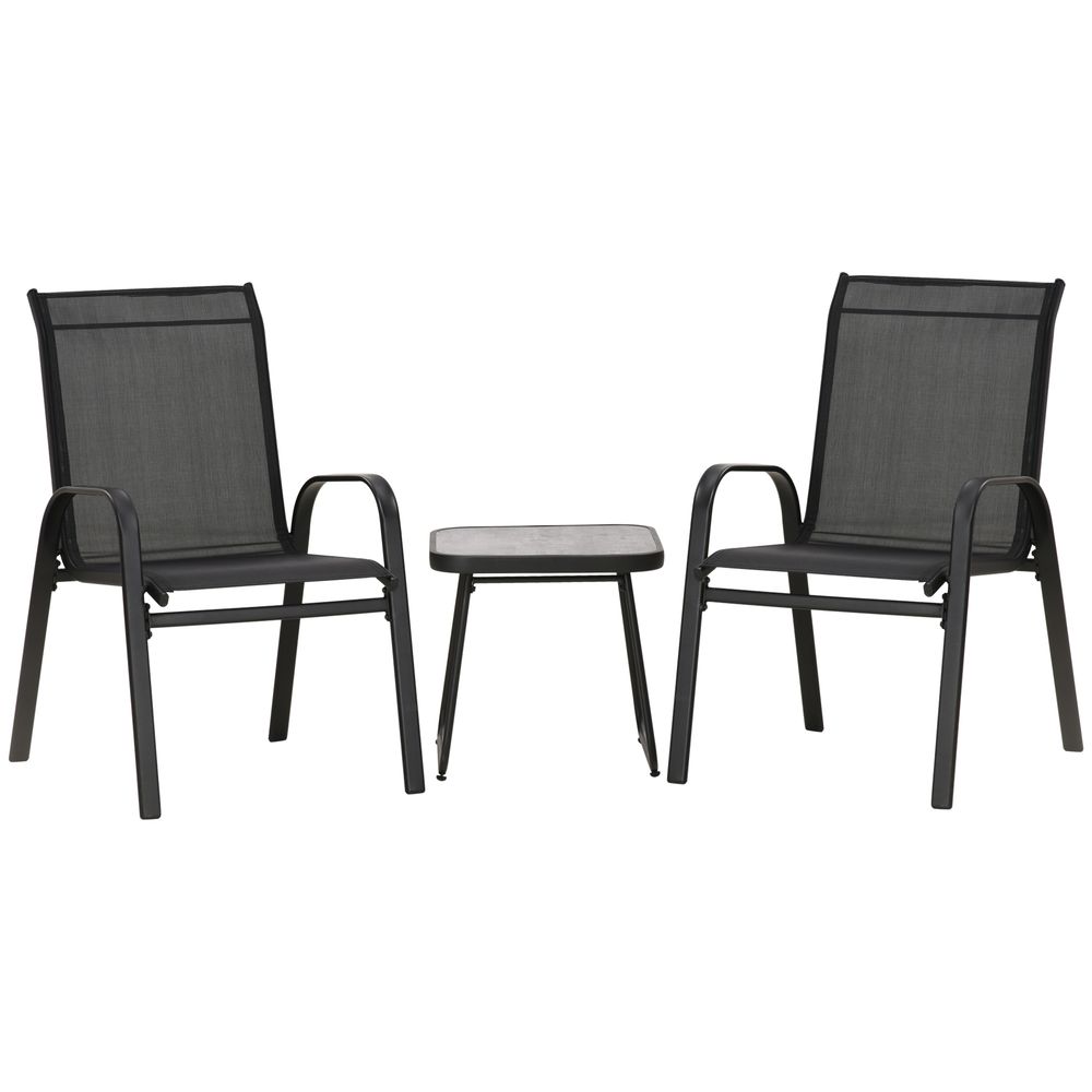 Premium Outsunny 3PC Bistro Set: Breathable Mesh, PSC Board Top, Black