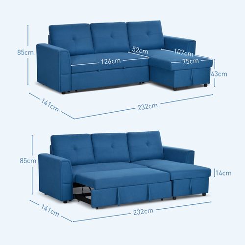 HOMCOM 3 Seater Sofa Bed, Convertible Pull Out Sofa with Storage