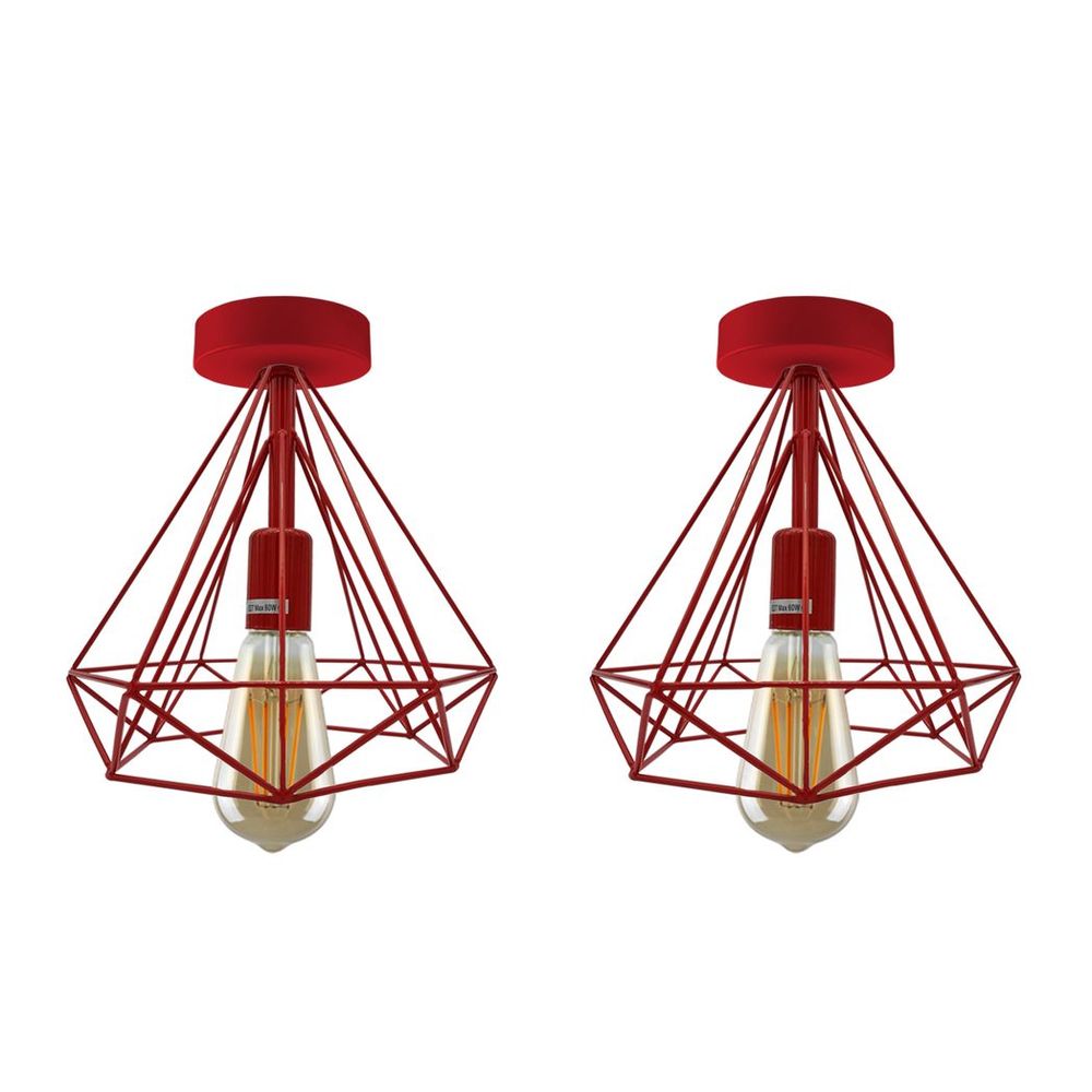 2 Pack Black Vintage Flush Mount Ceiling Light Fixture Metal Cage Ceiling Lampshade with E27 Holder