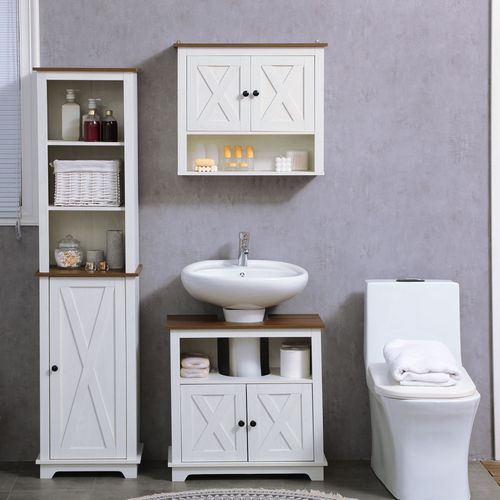 kleankin Farmhouse Bathroom Wall Cabinet with Shelves, Ash Wood-Effect