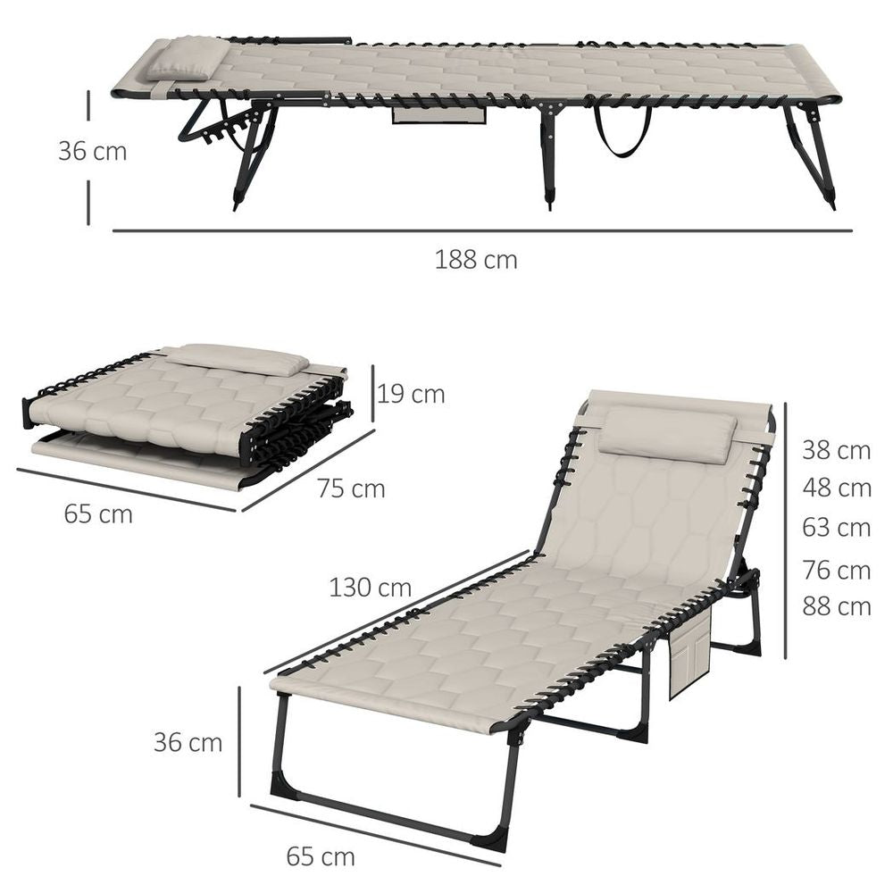 Premium Outsunny Foldable Sun Lounger Set - 2-Piece Reclining Lounger in Khaki with Padded Seat +