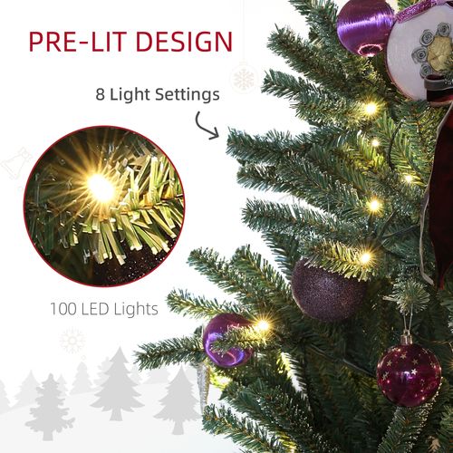 HOMCOM 5ft Artificial Prelit Christmas Tree w/ LED Lights, Purple Ornaments