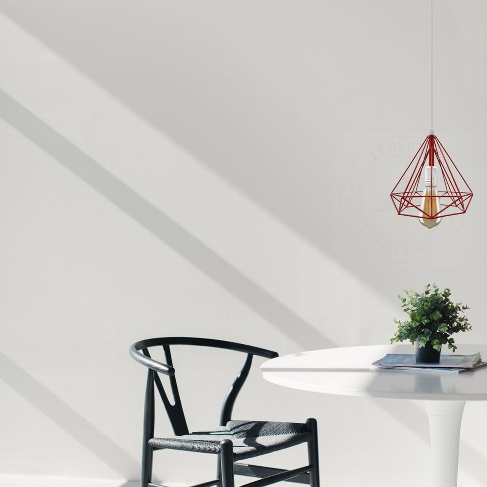 Single Red Vintage Industrial E27 Ceiling Hanging Light Cage Shade Loft Style Metal Ceiling Pendant Lamp