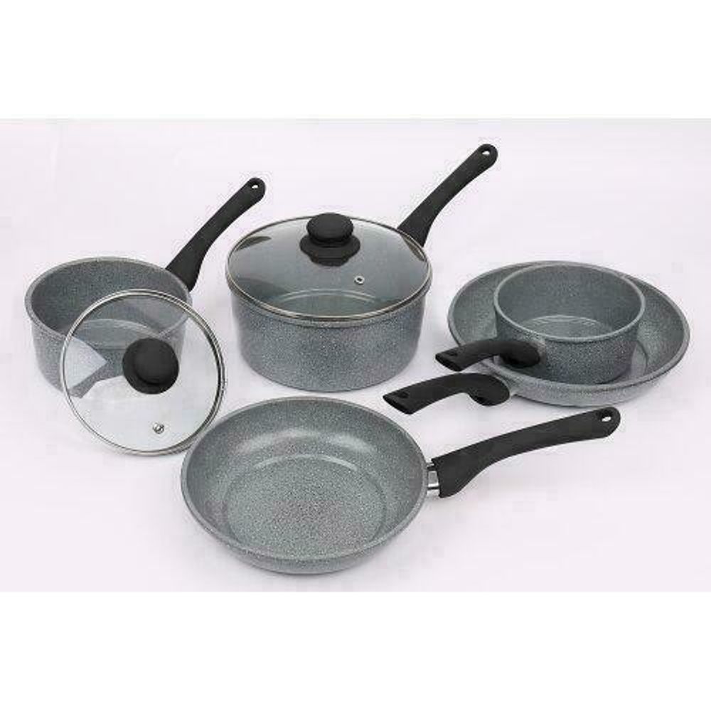 5-Pcs Forged Carbon Steel Marble Ceramic Non-Stick Kitchen Set - Saucepan & Frying Pan Combo