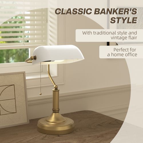 HOMCOM Banker's Table Lamp w/ Antique Bronze Tone Base