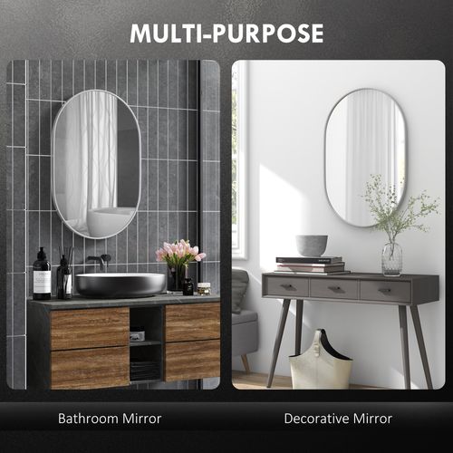 HOMCOM Oval Bathroom Mirror, Modern Wall Mirror Aluminium Frame, 60 x 90cm