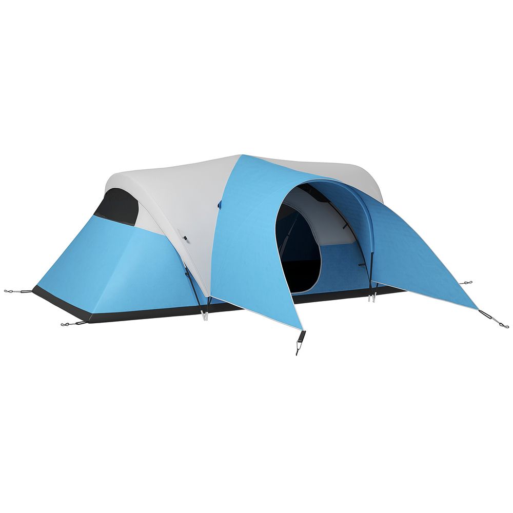Outsunny 3000mm Waterproof Camping Tent, Blue - Porch, Groundsheet - 5-6 Person, High Quality