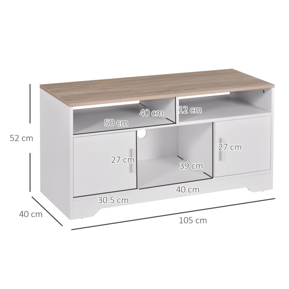 HOMCOM TV Stand Cabinet for TVs up to 50", TV Table Unit with Storage, Open Shelves and Cable Management, Modern TV Console for Living Room Bedroom, White