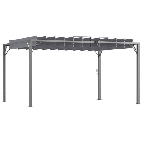 Outsunny 4 x 3(m) Outdoor Louvered Metal Pergola with Retractable Roof, Grey