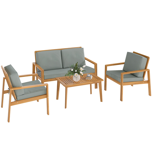 Outsunny 4 Pieces Wooden Garden Furniture Set with Cushions