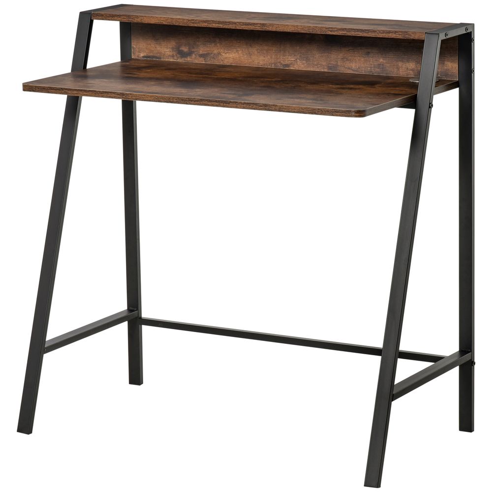 Rustic Brown Metal Frame Office PC Workstation with Storage Shelf - Professional Quality
