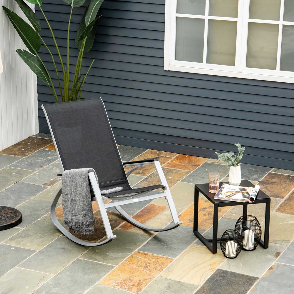Outdoor Texteline Rocking Chair - Black/Silver