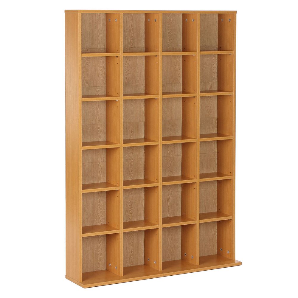 Media Storage Shelf-24 Beech-Adjustable Height-Organize CDs, DVDs, Books. Modern & Practical. Sturdy Base: Trusted and High-Quality.