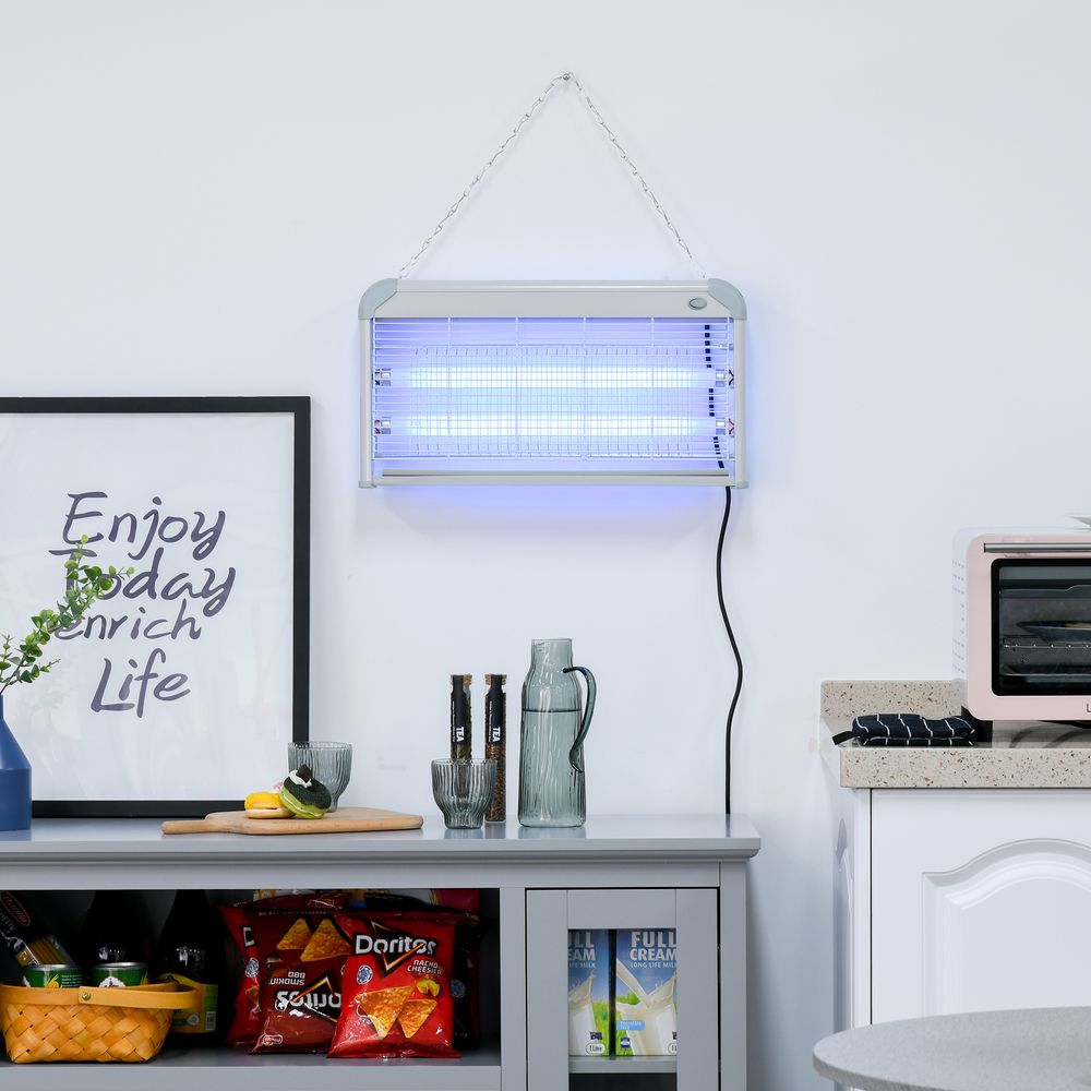 Outsunny 30W LED Mosquito Killer Lamp - Wall-mounted Insect Zapper, Steel-Grey