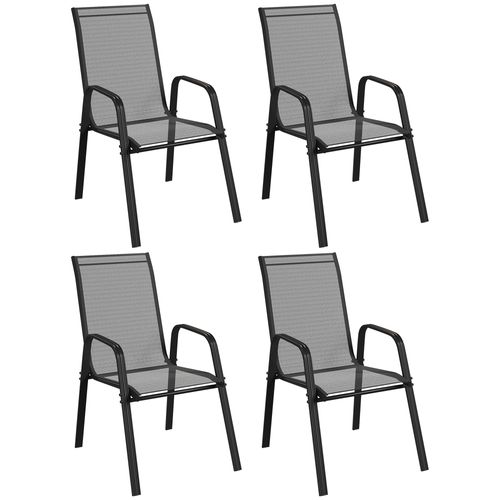 Outsunny Set of 4 Garden Dining Chair Set Outdoor w/ High Back Armrest Black