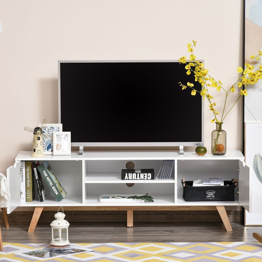 Modern White Particle Board TV Stand - 4 Compartments - High-Quality & Durable - Perfect for Electronics & Media Units