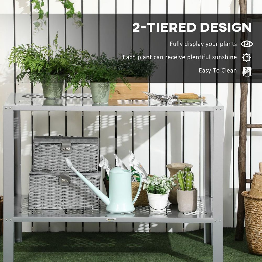 Outsunny 2-Tier Steel Plant Stand - Stylish Patio Organizer & Display Shelf