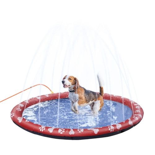 PawHut 170cm Splash Pad Sprinkler for Pets Dog Bath Pool Water Game Mat Toy Non-slip Outdoor Backyard Red