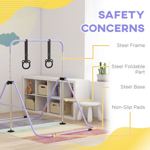 HOMCOM Adjustable Height Foldable Kids Gymnastics Bar with Non-Slip Mats
