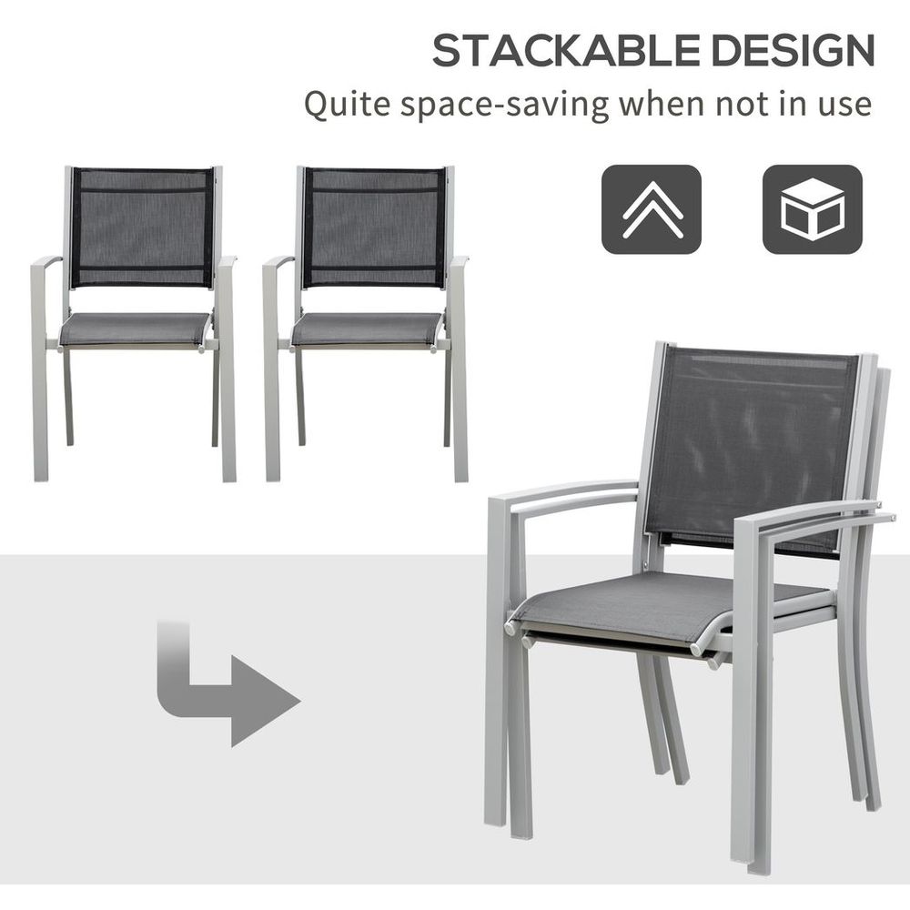 Outdoor Mesh Seat Bistro Chairs | Set of 2 Grey Chairs | Patio Dining Chair | High Quality Design | Sturdy Steel Frame