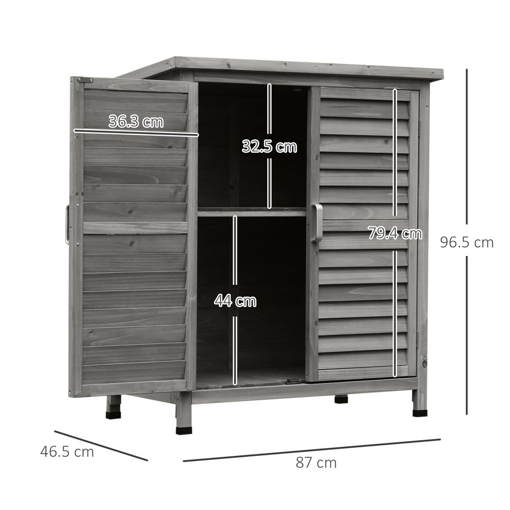 Garden Shed Wooden  2 Door Unit Solid Fir Wood 87x46.5x96.5cm, Grey